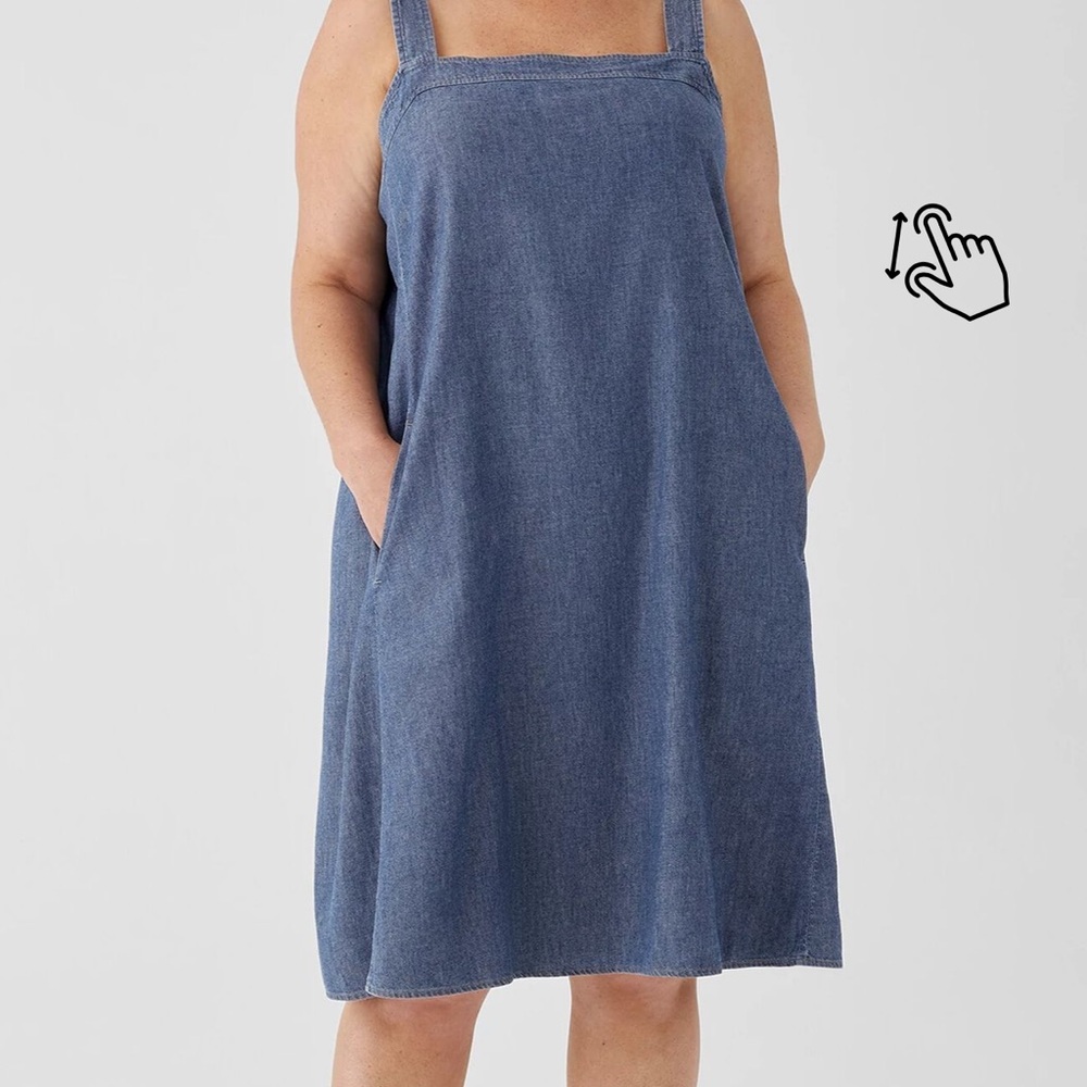 Eileen Fisher Airy Organic Cotton Twill Square Neck Dress 3XL XXXL denim